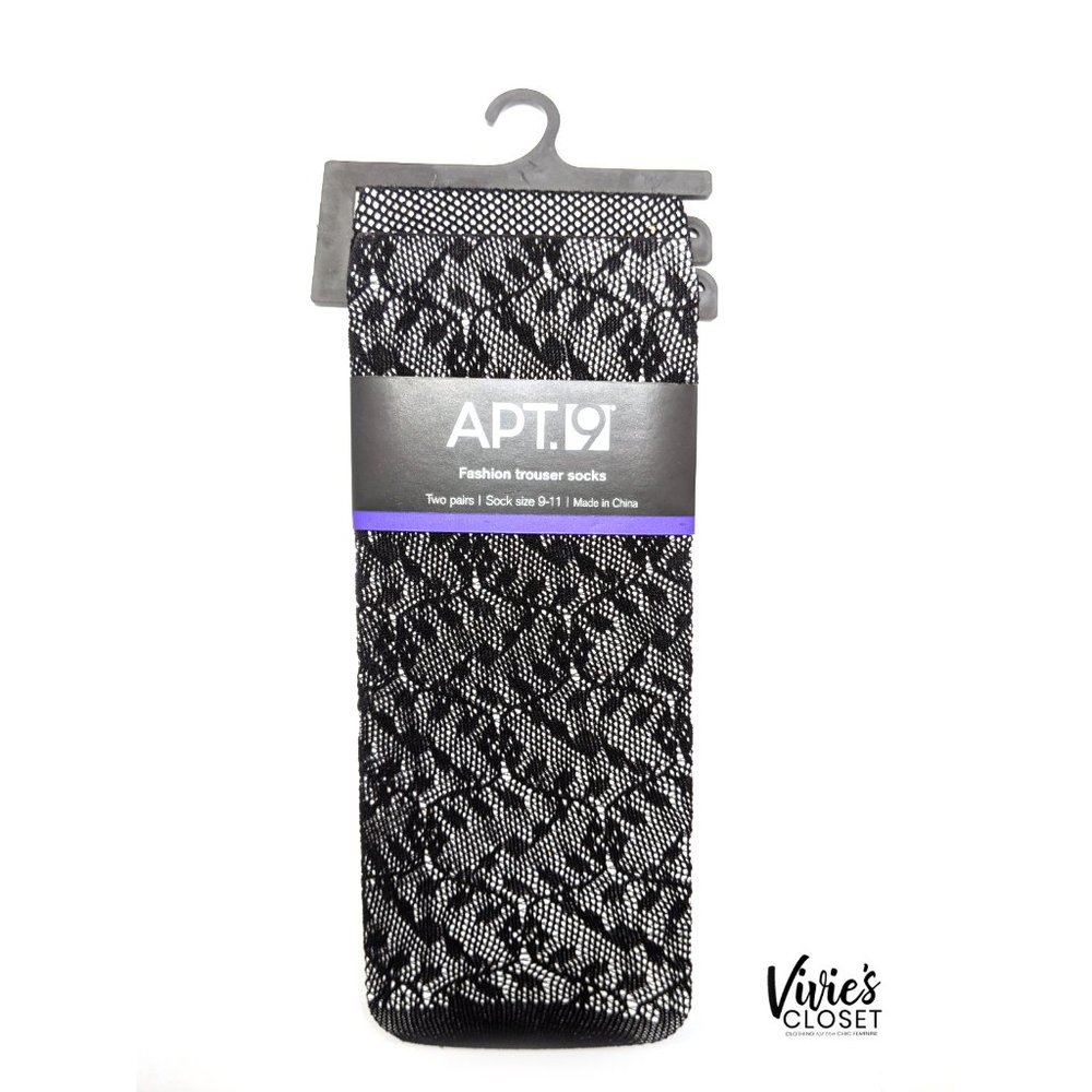 NWT APT. 9 Trouser Socks Black Size 9-11 (2 PAIRS)